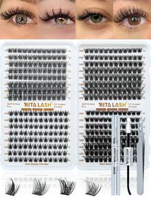 RITALASH RITA 2560/640pcs Eyelash Cluster Set 20D+30D+40D+50D+60D+80D+W05+W06+W02+W04 Thickened Cluster Eyelash Extensions 10-16mm Single Cluster Eyelash Extensions DIY Home Eyelash Extensions With Adhesive, Sealer And Tweezers - Black - View 16