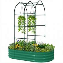 Galvanised Raised Garden Bed With Arched Trellis, 5 X 3 X 6ft Metal Outdoor Planter Box With Open Bottom, Green - 63 L X 35.4 W X 70.9 H - View 12