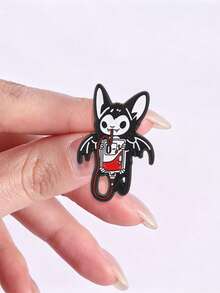 Cute Bat Blood Bag Enamel Pin, Gothic Vampire Brooch, Spooky Halloween Lapel Badge - Black and White - View 7