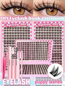 Eimny 340Pcs Manga Cluster Eyelash Extensions Featuring C-Curl. DIY Lash Extension Kit For Home Beauty, Equipped With Lash Glue, Tweezers, Lash Brush. Suitable For Daily Work, Weddings, Stage Performances, Outdoor Activities And Music Parties. - Multicolor - View 1