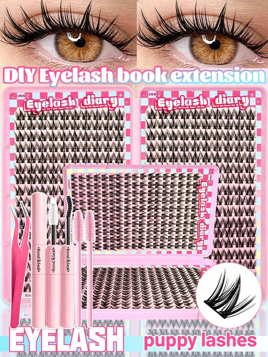 Eimny 340Pcs Manga Cluster Eyelash Extensions Featuring C-Curl. DIY Lash Extension Kit For Home Beauty, Equipped With Lash Glue, Tweezers, Lash Brush. Suitable For Daily Work, Weddings, Stage Performances, Outdoor Activities And Music Parties. - Multicolor - View 1