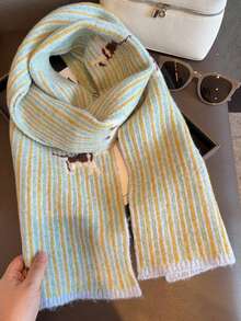 1PC Striped Cute Cat Knit Wool Scarf Women Autumn/Winter Korean Style Versatile Atmosphere Neck Warmer - Green - View 3