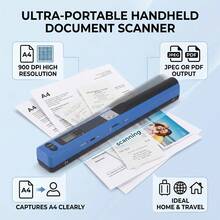 Portable Scanner For A4 Documents, Photos, Images, Receipts, JPG/PDF, 300/600/900dpi Resolution - Blue - View 7