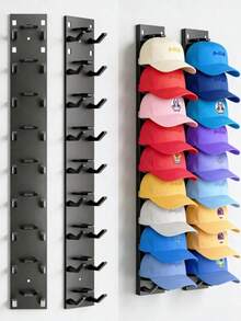 2pcs/1pc Baseball Cap Storage Rack, Wall-Mounted Hat Holder, Strong Adhesive Fixing Storage Rack, Can Hold 10 Hats At Once, Suitable For Door Panels And Cabinets, Supports Multi-Layer And Double-Layer Installation - View 2