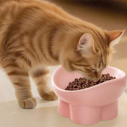 1pc Pet Ceramic Food & Water Bowl, Elevated Slanted Design To Protect Cervical Spine, Pet-Specific Eating & Drinking Bowl