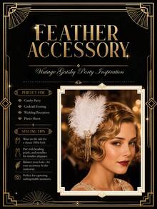 1pc Vintage Gatsby Party Evening Feather Hair Clip Comb, Rhinestone Tassel Decorated Hair Pin, Women's Party Costume Headpiece - FJ2924 - View 4
