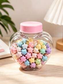 1pc Transparent Heart-Shaped Pink Ribbed Lid 80ml PET Jar, Sealed Portable Storage Container, Cute Aesthetic Wish Bottle, DIY Valentine's Day Birthday Party Gift - View 1