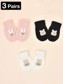 Tobelandyx 3 Pairs, 0-2 Years Old Baby Autumn/Winter Bear And Rabbit Embroidered Knitted Mittens, Toddler Baby Crawling Anti-Scratch Gloves, Suitable For Daily Casual Wear And Outdoor Cold Protection - 3 Pairs - View 11