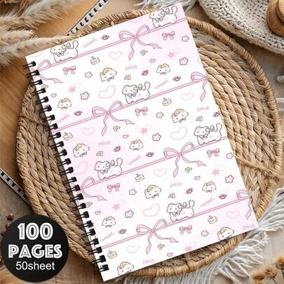 1 buah Buku Catatan Spiral - Buku Catatan A5 Motif Kucing Pink Lucu & Pita Gaya Ins Girly Buku Tulis Siswa Perencana Harian Perencana Mingguan Kreatif Perlengkapan Sekolah Menengah Atas
