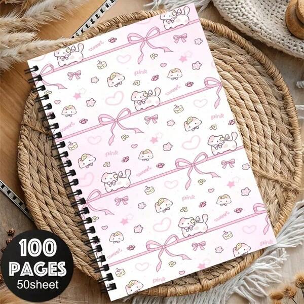 1pc Spiral Coil Notebook - A5 Notebook Cute Pink Cat & Bow Pattern Girly Ins Style Student Writing Notebook Planner Diary Creative Weekly Planner High School Supplies