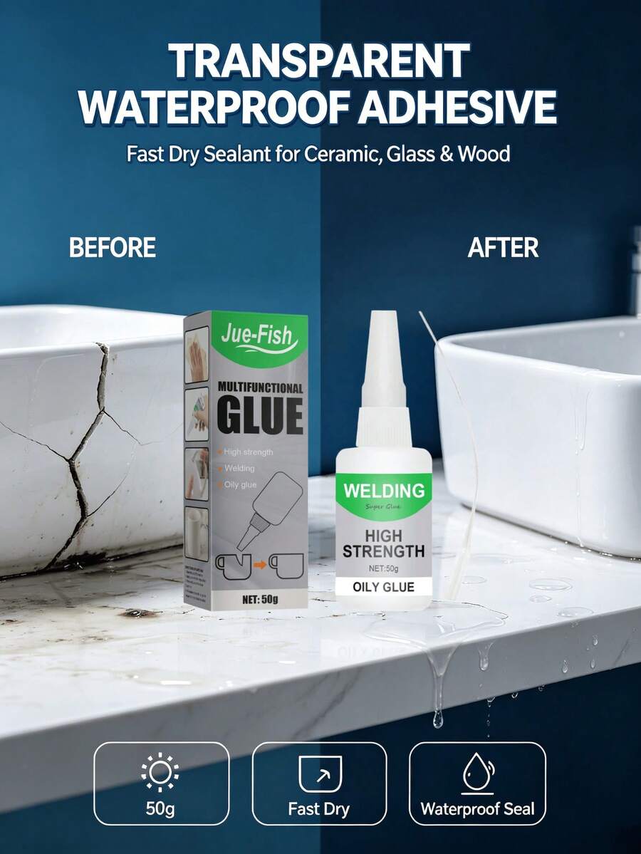 Multipurpose Ceramic Waterproof Transparent Glue (50g) Fast-Drying Universal Adhesive For Glass And Wood - A - View 1