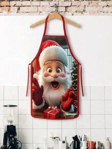 2Pcs 3D Santa Snowman Reindeer Print Christmas Kitchen ApronsChristmas 3D Character Apron Set Of 2, Cute Santa Snowman Reindeer Trio Pattern Kitchen Aprons, Festive Holiday Cooking Baking Wear For Christmas Family Gathering Gift - Multicolor - View 5
