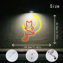 1pc Anime Cat Moon LED Neon Light, USB Powered Wall Decor Lamp, Suitable For Room, Bedroom, Store, Ideal Gift For Family And Friends, Low Voltage , Glass Sticker Accessory, Unbreakable Base, No Overheating - Rose Red and Lemon Yellow - View 4