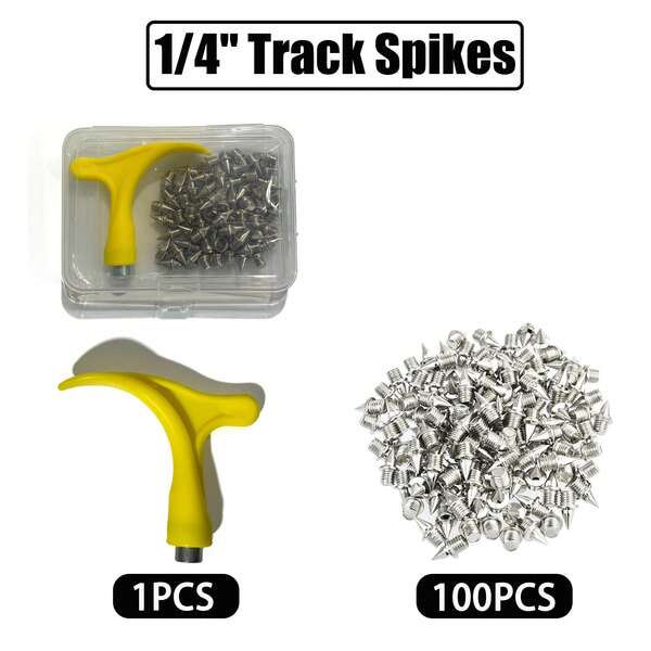 1/4 Inch Track Spikes, 100pcs Steel Pyramid Spikes With Wrench, Suitable For Track And Field, Cross Country Running, Sprint Shoes Replacement Spikes