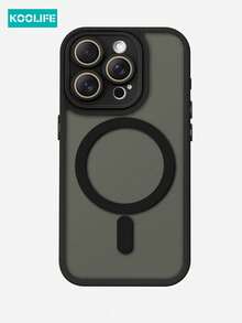 Koolife 1pc Apple 17 Magnetic Wireless Charging Solid Color Full Coverage Anti-Drop Lens Protector TPU+PC Matte Spray Painted Phone Case Premium Feel For IPhone 18 Pro Max, 17, 17 Pro Max, 16 Pro, 15 Pro Max, 13 Pro, 15, 14, 14 Pro, 13, 12 Pro Max, 11 Pro Max, 15 Plus, 16 Plus - Black - View 2