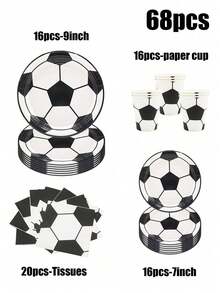 68pcs Disposable Soccer Theme Paper Plates, Cake Plates, Party Plates, Birthday Plates, Suitable For Birthday Party, Gathering, Picnic, Camping, BBQ, Beach Party - Multicolor - View 3