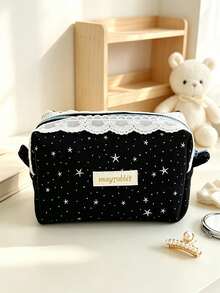 Lace Star Cosmetic Bag For Women Canvas Makeup Pouch Travel Toiletry Storage Organizer Zipper Makeup Bag For Lipstick Brushes Skincare Daily Vacation - Multicolor - View 8