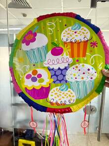 1pc Happy Birthday Round Piñata, Birthday Party Interactive Game Decoration, Piñata Toy, Fillable With Candy, Confetti And Small Gifts For Birthday Celebration - B - View 6