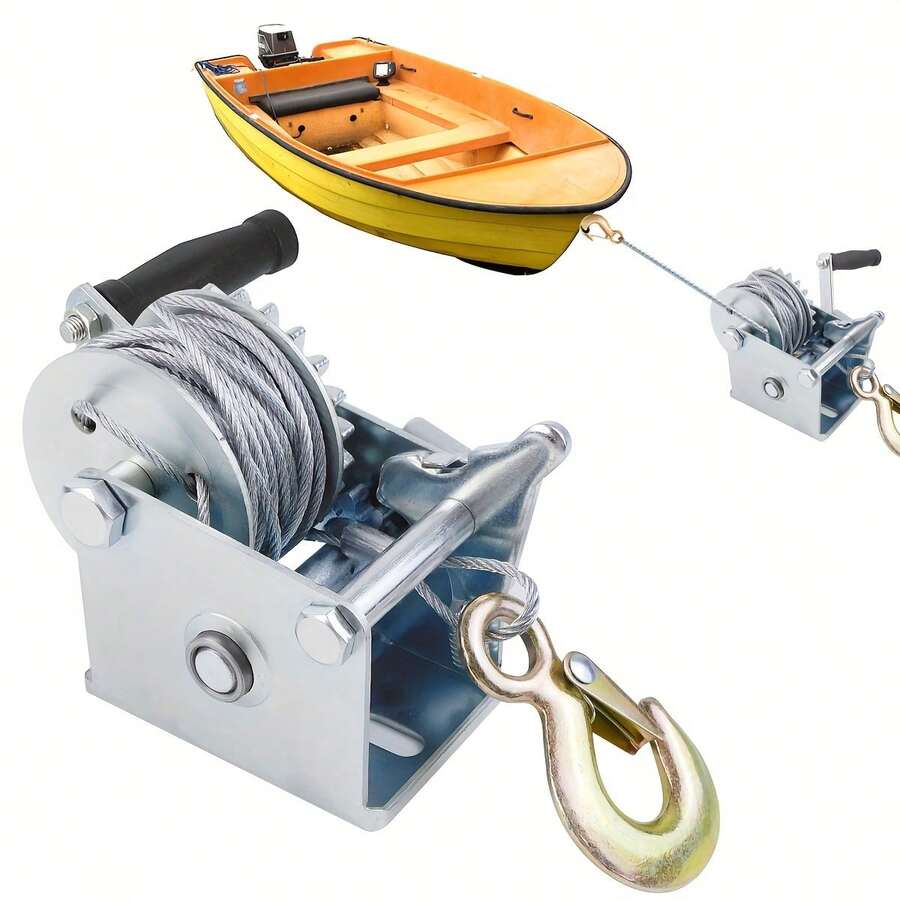 Cabrestante manual para barco de 317.51KG/861.83KG/1133.98KG con cable de 7m/9m, cabrestante de remolque de barco ajustable bidireccional, manivela de cuerda de alta resistencia para remolque, barco o remolque de ATV - Negro - Ver 1