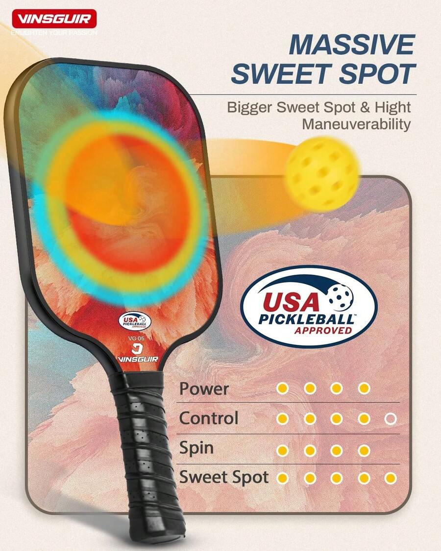 Professional Fiberglass Pickleball Racket Vibrant Gradient Pattern Pickleball Paddle With Massive Sweet Spot High Maneuverability Suitable For Beginner & Intermediate Players - Color Blocking - View 1