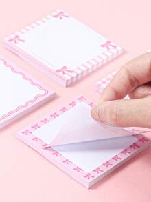 Pink Bow Pattern Sticky Notes 4Pcs Self-Adhesive Memo Pads Cute Square Notepads Office School Stationery Supplies - 7.5 X 7.5 cm - View 2
