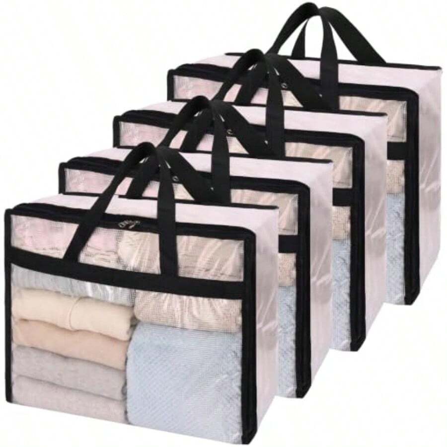 Storage Bags 4 Pack Mesh Clear For Blankets Clothes Sheets Waterproof Clear Mesh Fabric, Zippered Closure, For Bedding Duvets Comforters And Clothes, Closet And Under-Bed Storage - Clear - View 1