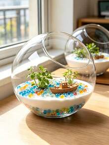 1pc Round Glass Container With Stand And Curved Slanted Rim, Suitable For Miniature Landscape, Succulents, Potted Plants/Outdoor DIY, Water Garden, Room Decor, Home Decor - A - View 10