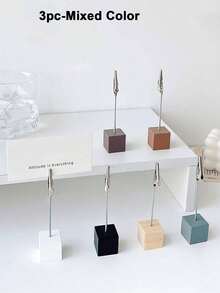 Modern Desktop Photo Clip Holder, Minimalist Wooden Base Memo Stand With Metal Clip, Tabletop Card Display Stand For Photos, Business Cards, Place Cards, Wedding Events, Office Desk Decoration & Home Accessories.Mixed Color - A - View 12