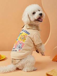 TOM & JERRY X PETSIN 1件米色寵物毛衣，貓狗通用，柔軟連帽款，適合小型犬，春秋舒適保暖可愛衣物 - 米色 - 查看 1