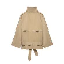 Women Fashion Solid Stand Collar With Belt Jacket Casual Loose Double Breasted Coat - Camel - View 6