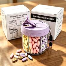 Portable Travel Pill Box, 7-Day Large Capacity Pill Organizer, Rotating Weekly Vitamin Dispenser, Wide Opening Design, Convenient For Elderly Medication, Suitable For Travel, Camping, Gym And Daily Use - Multi-compartment Rotating Pill Box - View 1