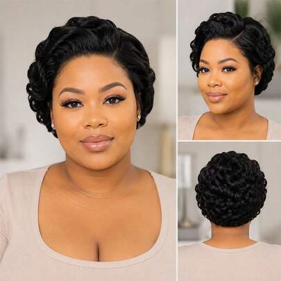 AMECIRE Curly Wig Human Hair Wigs 13x4 Lace Front Wig Wigs Human Hair Put On And Go Women's Short Hair Wig Water Wave Wig Suitable For Everyday Wear