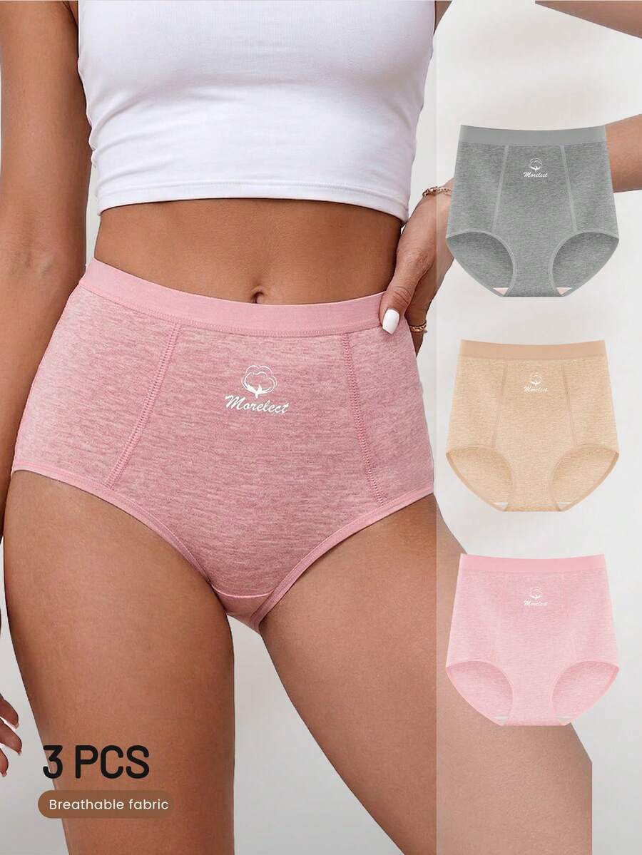 3pcs Women's Mid-High Waist Panties, Daily Triangle Briefs, Minimalist Style, Breathable And Skin-Friendly