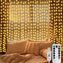 LED Garland Curtain Lights, 8 Modes, USB Powered, With Remote Control, Fairy String Lights, Perfect For Wedding, Christmas And Holiday Home Decor - Yellow - View 10