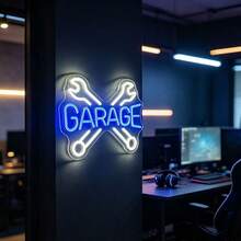 1pc Auto Repair Garage Wrench Neon Light, USB Powered LED Wall Lamp, Suitable For Repair Shop, Auto Repair Store, Garage Wall Decoration - Personalized Industrial Style Gift For Auto Repair Enthusiasts, Mechanical Repair Theme Wall USB Decorative Light, Low Voltage , Glass Sticker Accessory, Unbreakable Base, No Overheating - Blue and White - View 6