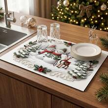 1pc Absorbent Drying Mat For Tableware, Coffee Machine Mat, Christmas Style Absorbent Pad, Holiday Scene Decor Mat, Christmas Snowman And Reindeer Pattern Table Mat, Suitable For Kitchen, Dining Table, Living Room, Party, Soft Absorbent Surface Protection, Fun Christmas Atmosphere Absorbent Mat, Multi-Purpose Drainage Mat, Home Gift, Tabletop Decoration - XYLSD-843 - View 6