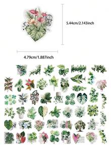 50張綠色植物工作坊貼紙 PET材質，適合成人、青少年貼紙愛好者，可用於剪貼簿、筆記本、筆電、手機殼、行李箱及吉他裝飾 - A - 查看 2