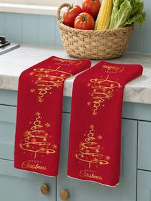 1pc/2pcs Ultra-Fine Microfiber Christmas Hand Towels, Spiral Christmas Tree & Gold Snowflake Pattern Design, Kitchen Cleaning Cloths, Restaurant Decor, Outdoor Party Supplies, Suitable For Christmas Kitchen And Bathroom Decoration, Advent Gift - Multicolor - View 10