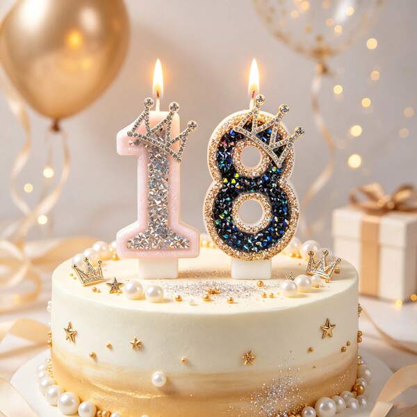 Birthday Candles, Rhinestone Crown Glitter Number Candles, Gorgeous Shimmer Two-Tone Cake Topper Decorations, Smokeless Non-Dripping Number Candles, Ideal For Milestone Birthdays For Women And Dessert Table Decor At Anniversary Parties