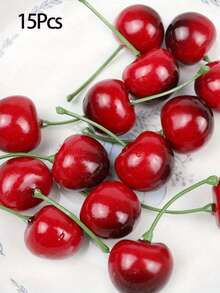 5/10/20pcs Artificial Cherries, Plastic Material. Used For Kitchen, Home, Living Room And Party Table Display, Artificial Fruit Decoration, Photography Props And Decorative Ornaments, Ideal Gift For Birthday, Graduation And Holiday Parties - Multicolor - View 22