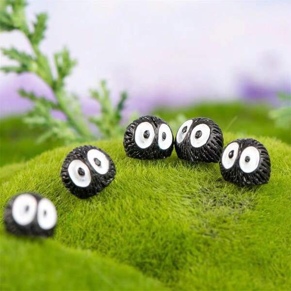 Sega 10pcs Anime Style Ash Elf Mini Resin Statue, Fluffy Black Elf Statue, Miniature Landscape Moss Aquarium Decoration Accessories, Succulent Plant Pot DIY Craft Decoration, Desktop Mini Collection Sculpture, Cartoon Decoration Home Small Decorations