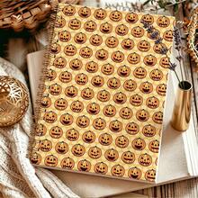 1 buah Buku Jurnal Spiral Halloween A5, Buku Catatan Wajah Polkadot Retro, Buku Catatan Bergaris Pola Musim Gugur Oranye Vintage untuk Catatan Harian & Perencanaan - Pola - View 1