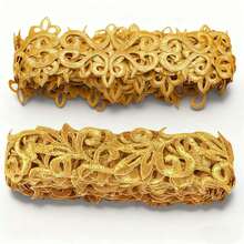 1m/Roll Gold Lace Trim, Embroidered Polyester Metallic Lace Ribbon, 35mm Wide, Iron-On Floral Lace, For Clothing Dress Decoration, Adhesive Backing - Multicolor - View 12