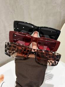 3 Pairs Women's Fashion Rectangular Sunglasses, Retro Style, Suitable For Vacation Outfits, Parties, Daily Wear, Fits All Face Shapes. - Multicolor - View 7