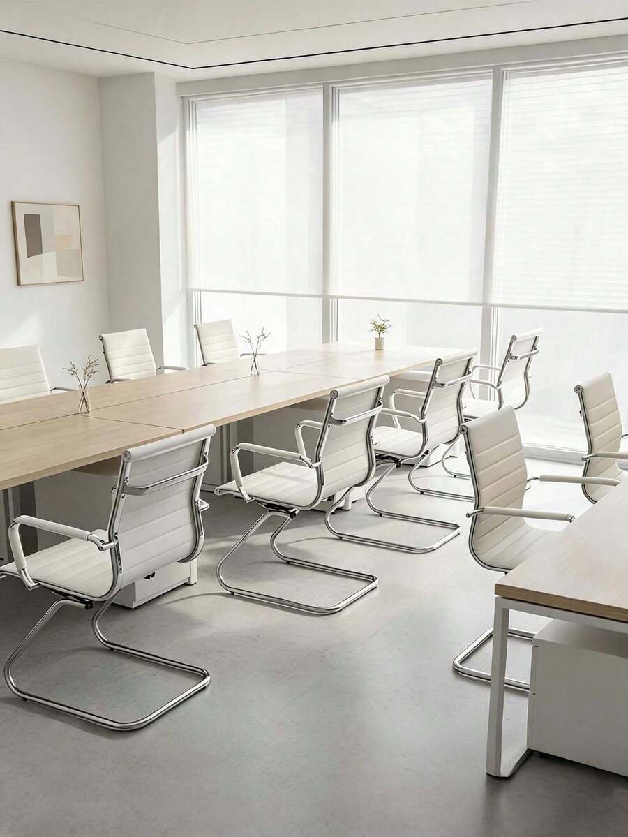 WAHSON OFFICE CHAIRS 2PCS PU Leather Office Chair Metal Frame Conference Chair For Meeting Room/Reception Area - 白色 - 查看 1