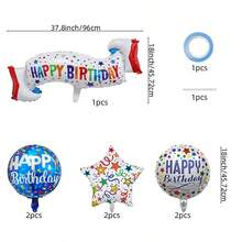 Birthday Theme Aluminum Foil Balloon Set, Colorful HAPPY BIRTHDAY Banner, Round And Star Balloons, Children's First Birthday Party Living Room Background Decoration, Atmospheric Birthday Scene Decor - View 5