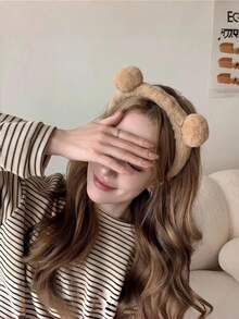 1pc Plush Bear Ear Headband, Autumn/Winter Fashion Hair Accessory, Simple Versatile Daily Commute Headband For Face Washing, Masking, Makeup, Hair Styling, High Crown, Face-Slimming Hair Clip - Multicolor - View 2