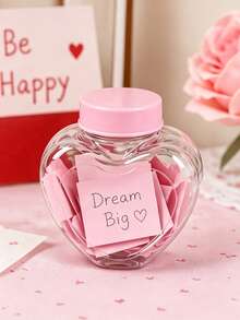 1pc Transparent Heart-Shaped Pink Ribbed Lid 80ml PET Jar, Sealed Portable Storage Container, Cute Aesthetic Wish Bottle, DIY Valentine's Day Birthday Party Gift - View 2
