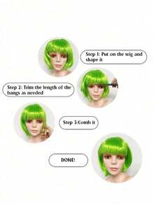 OBOVAY Short Wig With Bangs, Multi-Color Anime Cosplay Wig, Short Straight Synthetic Bob Wig, Blonde Bob Wig With Bangs, Women's Short Blonde Wig, Suitable For Cosplay, Festivals, Anime Conventions, Celebrations, Neon Multi-Color Cosplay - Multiple Styles - View 3