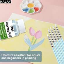 KALAY 60ml Blue/White Watercolor Masking Fluid, Liquid Masking For Watercolor Painting With Silicone Pen And Brush, Quick Dry Peelable Art Tool For Painting, Modeling, - Concealer - View 5